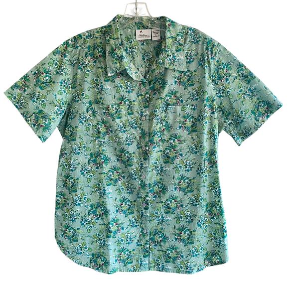 The Vermont Country Store Tops - VERMONT COUNTRY STORE L Floral Short Sleeve Button Down Shirt Cottage Granny